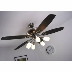 Luminaires Globo Lighting Ventilateur Globo JERRY Chrome, Acier inoxydable, Nickel mat, 5 lumières