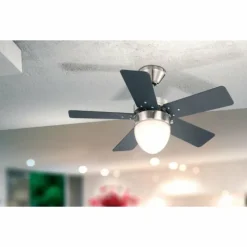 Luminaires Globo Lighting Ventilateur Globo MARVA Acier inoxydable, Gris, Nickel mat, Blanc, 1 lumière