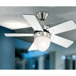 Luminaires Globo Lighting Ventilateur Globo MARVA Acier inoxydable, Gris, Nickel mat, Blanc, 1 lumière