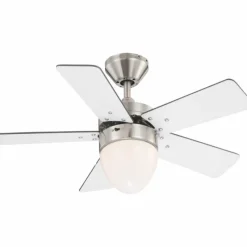 Luminaires Globo Lighting Ventilateur Globo MARVA Acier inoxydable, Gris, Nickel mat, Blanc, 1 lumière