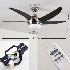 hofstein Ventilateurs de Plafond Morino Brun, Nickel mat, 2 lumières, Télécommandes