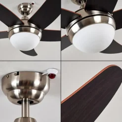 hofstein Ventilateurs de Plafond Morino Brun, Nickel mat, 2 lumières, Télécommandes