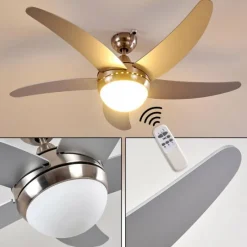 hofstein Ventilateurs de Plafond Morino Nickel mat, Argenté, 2 lumières, Télécommandes