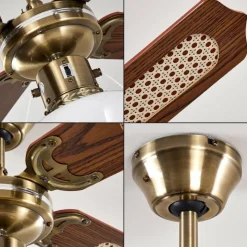 hofstein Ventilateurs de Plafond Morea Vieux laiton, Bois foncé, 1 lumière