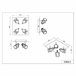 Luminaires Globo Lighting Verpax Plafonnier, Spot de plafond, Applique murale, Spot mural Nickel mat, 4 lumières* Spots Et Projecteurs