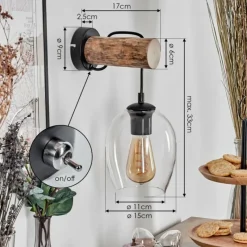 hofstein Vevino Applique murale, Spot mural Écru, Noir, 1 lumière