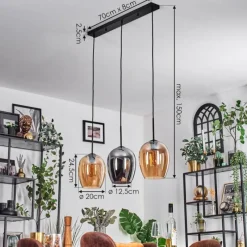 hofstein Vevino Suspension Ambre, Chrome, 3 lumières