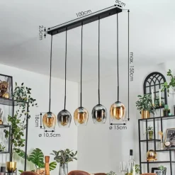 hofstein Vevino Suspension Ambre, Clair, Fumé, 5 lumières