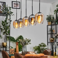 hofstein Vevino Suspension Ambre, Clair, Fumé, 5 lumières