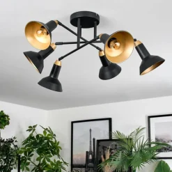Lampes Dorées-hofstein Vouzy Plafonnier Noir, 6 lumières