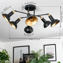 Lampes Dorées-hofstein Vouzy Plafonnier Noir, 6 lumières