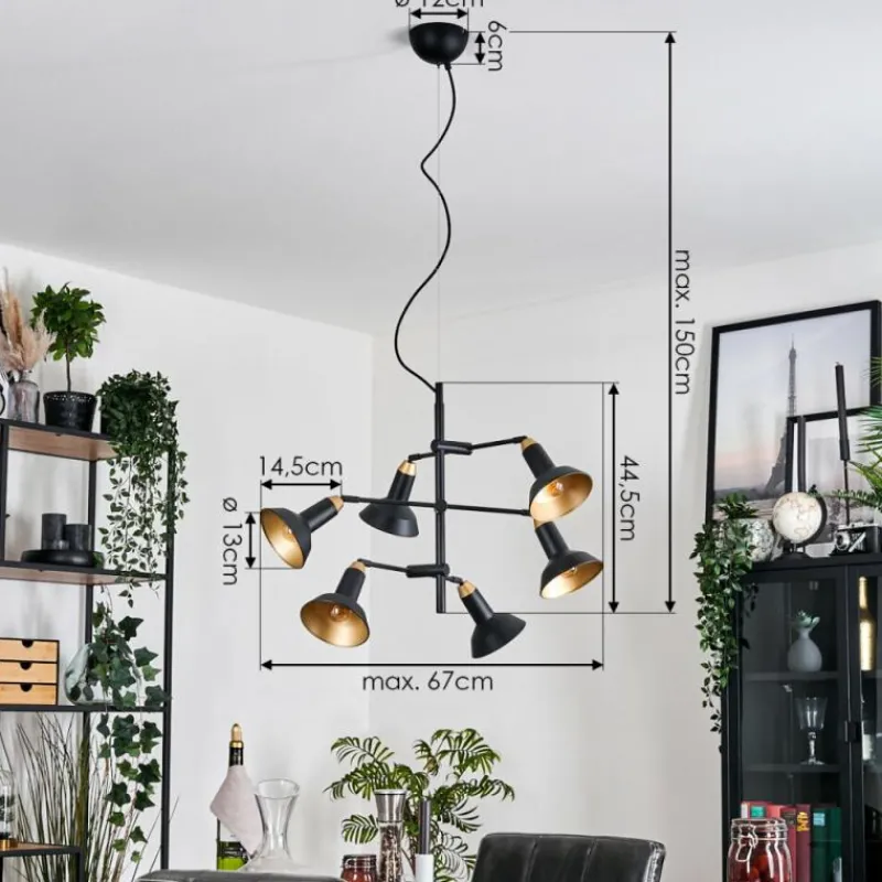 Lampes Dorées-hofstein Vouzy Plafonnier, Suspension Noir, 6 lumières