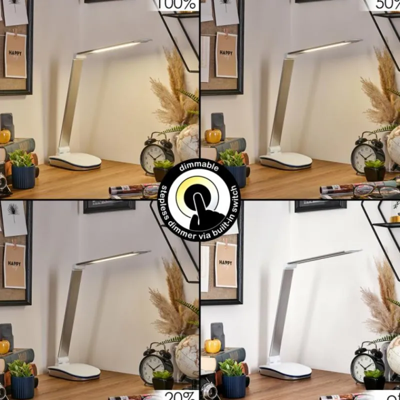 hofstein Vringelby Lampe de bureau, Lampe à poser, Liseuse LED Argenté, Blanc, 1 lumière