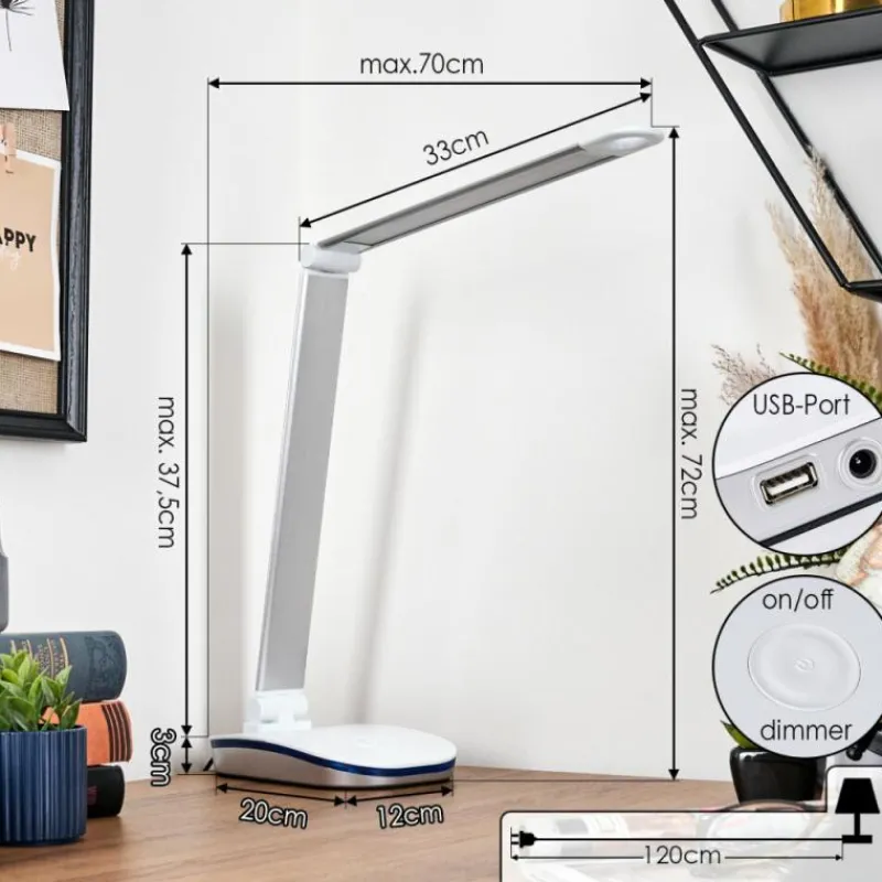 hofstein Vringelby Lampe de bureau, Lampe à poser, Liseuse LED Argenté, Blanc, 1 lumière