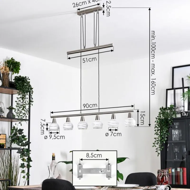 hofstein Warga Suspension, Boule lumineuse, Suspension Nickel mat, 6 lumières