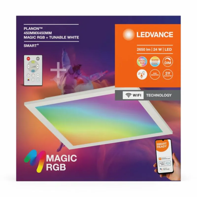 Luminaires Ledvance Wifi Panel LED Blanc, 1 lumière, Télécommandes, Changeur de couleurs