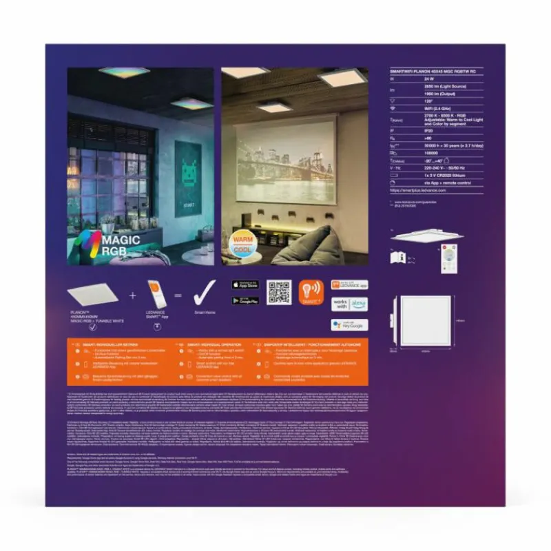 Luminaires Ledvance Wifi Panel LED Blanc, 1 lumière, Télécommandes, Changeur de couleurs