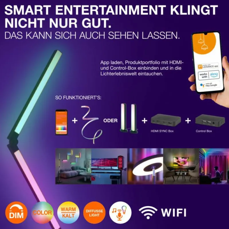 Luminaires Ledvance Wifi Plafonnier LED Noir, 1 lumière, Changeur de couleurs