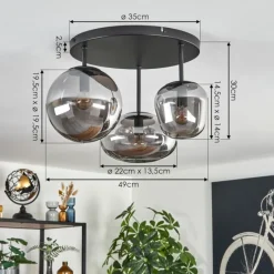 hofstein Zernez Plafonnier Noir, 3 lumières