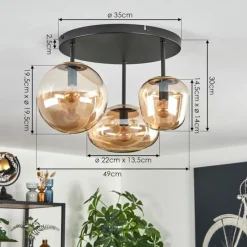 hofstein Zernez Plafonnier Noir, 3 lumières